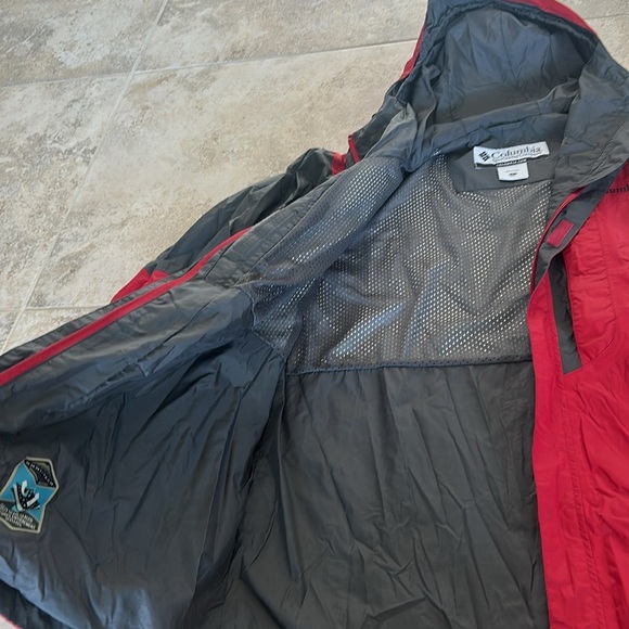 Columbia Red & Gray Rain Jacket Wind Breaker Full Zip Hooded Men’s Large - Picture 9 of 10
